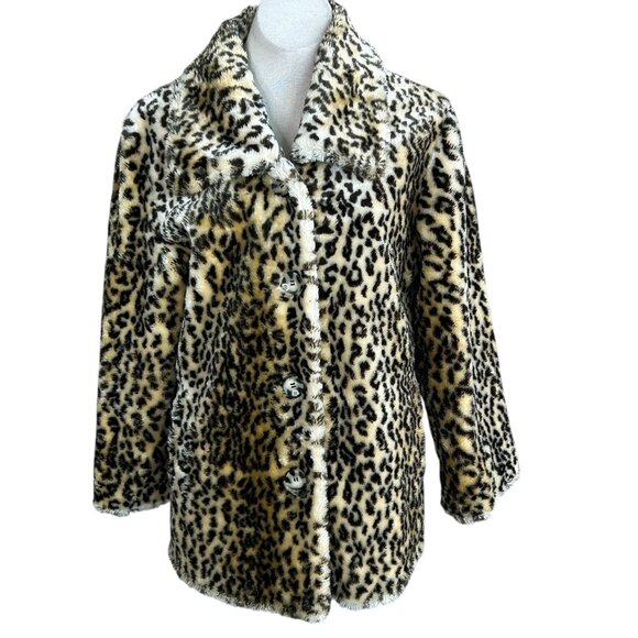 Pacific Rose Leopard Print Faux Fur Jacket Size Large - Picture 3 of 10